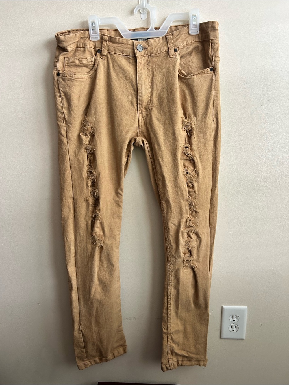 Bleeker And Mercer Men’s Tan Distressed Stretchy Skinny Jeans 34/30